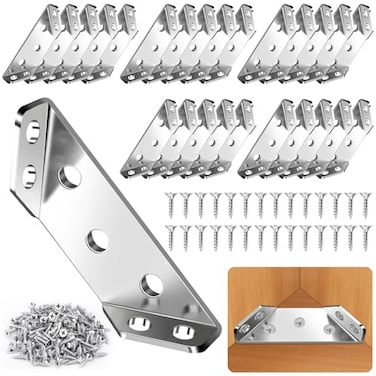 MAPVOLUT 25PCS Universal Stainless Steel Corner Brackets for Wood Metal Furniture Corner Connector for Wood Sturdy Angle Bracket Corner Brace with 150 Screws Strong Fixing