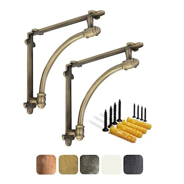 NACH Decorative Shelf Brackets 2 Pack of 96 x 17 x 96 inch Gold Brackets Cast Iron Shelf Brackets for Mounting Industrial Style Decorative Brackets