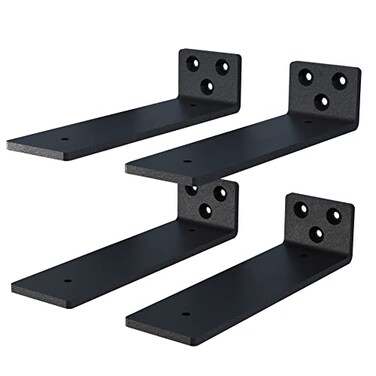 NEODROP 4Pack 6 Inch Floating Shelf Brackets Heavy Duty Hidden Shelves Bracket for Kitchen Nursery Black Powder Coated Steel