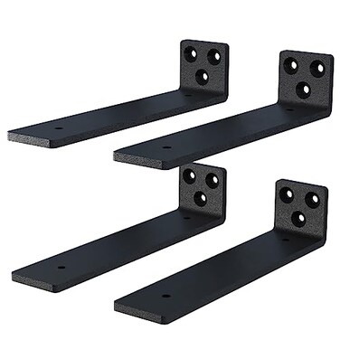NEODROP 6 Inch Floating Shelf Brackets Heavy Duty Hidden Bracket for Wall Mantel Bookshelves Black Powder Coated Steel 4Pack
