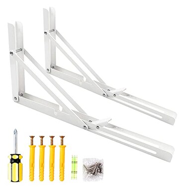 Oudtinx 2PCS Folding Shelf BracketsHeavy Duty Triangle Shelf Bracket for Bench TableWall Mounted Standing Shelf Brackets for Saving PlaceMulti Size 14 White