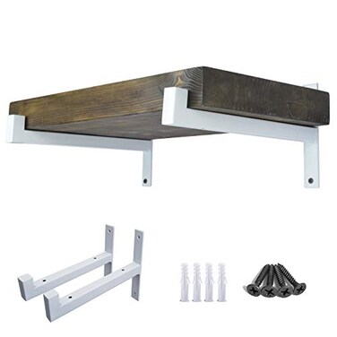 OVOV 2 Pcs Metal Shelf Brackets Heavy Duty Industrial Wall Mounted Floating Shelf Brackets White 8
