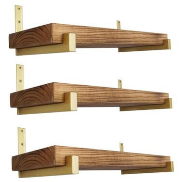 OVOV 6 Pack Heavy Duty Shelf Brackets Wall Mounted Industrial Farmhouse Floating Shelf Brackets with Lip Gold 10