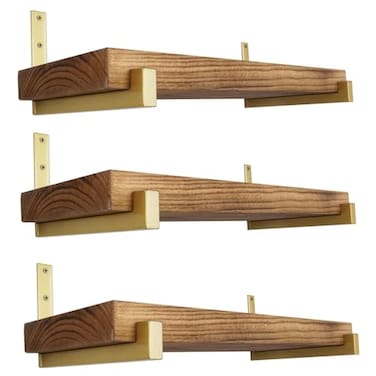OVOV 6 Pack Heavy Duty Shelf Brackets Wall Mounted Industrial Farmhouse Floating Shelf Brackets with Lip Gold 12