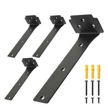 Redunest Floating Shelf Brackets4 Pack Heavy Duty L Brackets for Shelves 8 Inch Black Stainless Steel Countertop Support BracketsWall Mounting for Wood