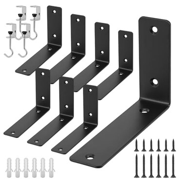 Redunest L Floating Shelf Brackets8 Pack Heavy Duty L Brackets for Shelves L 6 X H 4 Black Metal Countertop Support BracketsWall Mounting for Wood