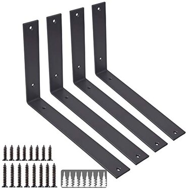 WINKER Shelf Brackets 12 Inch Wall L Brackets 4PCS Heavy Duty for Shelves Metal Black Rustic Industrial Brackets for DIY Opening Shelves Project Hardware Included