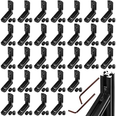 Socpuro 30Pcs 2020 Series LShape Interior Inside Corner Connector 90 Degree Zinc Alloy Corner Joint Bracket with Screws and Wrench for Aluminum Extrusion Profile Slot 6mm Black