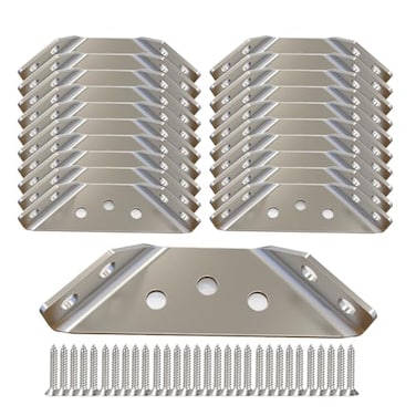 Aufuga Universal Stainless Steel Furniture Corner Connector Heavy Duty Corner Bracket20 Pcs Angle Brackets Hardware Bracket Silver Metal Corner Braces for Wood with Screws Shelf Supports 20
