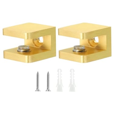 uxcell Glass Shelf Clamp 2Pcs Brass Glass Clamp for 58mm Thick Glass Adjustable Glass Shelf Bracket Support Holder Gold