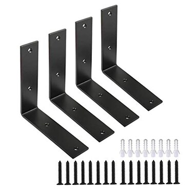 WINKER Corner Brace 4 Pcs Shelf Bracket Heavy Duty Black Steel L Corner Brace Decorative Joint Angle Bracket for Shelf 6 InchX6 Inch Shelves Wall Hanging Bracket with Screws