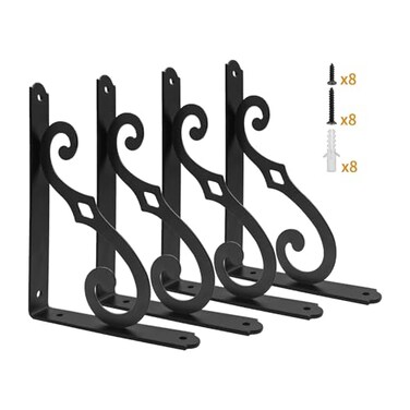 Yarssihha 5 Inch Decorative Shelf Brackets 4 Pack Wall Mounted Metal Shelving Brackets Heavy Duty Shelf Supports Rustic L Shape Brackets for Floating Shelves DIY Home Kitchen with Screws