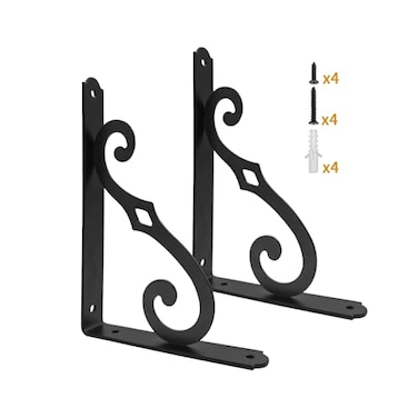 Yarssihha 8 Inch Decorative Shelf Brackets 2 Pack Wall Mounted Metal Shelving Brackets Heavy Duty Shelf Supports Rustic L Shape Brackets for Floating Shelves DIY Home Kitchen with Screws