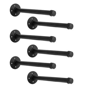 YCCO Industrial Black Iron Pipe Shelf Brackets Wall Mount DIY Shelving Brackets Pipe Decor Wall Rustic Garment Rack Hardware Included 8 Inch Set of 6