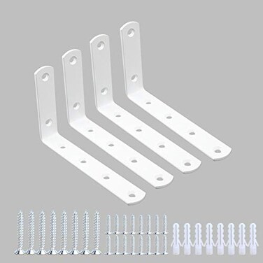 WINKER Corner Brace 4 Pcs Shelf Bracket Heavy Duty White Steel L Corner Brace Decorative Joint Angle Bracket for Shelf 5 InchX3 Inch Shelves Wall Hanging Bracket with Screws 125X75mm5 InchX3 Inch4PCS