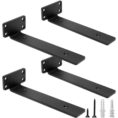 HITOMEN Heavy Duty Floating Shelf Brackets 8Inch 15 Thick Hidden Shelves Hardware Iron L Brackets Rustic Industrial Black Metal Wall Shelving Supports 4 Pack