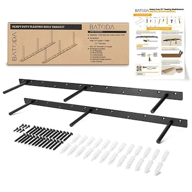 BATODA 32 Heavy Duty Floating Shelf Bracket 2 pcs Solid Steel Blind Shelf Supports Hidden Brackets for Floating Wood Shelves Kitchen Living Room Shelving Mounting Hardware Included Pack 2