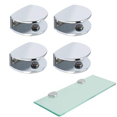 AWEN 4pcs Adjustable Rimless Rectangular Glass Rack Holder Heavy Duty Clamp Mount Clamps Polished Chrome 4