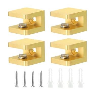 uxcell Glass Shelf Clamp 4Pcs Brass Glass Clamp for 58mm Thick Glass Adjustable Glass Shelf Bracket Support Holder Gold