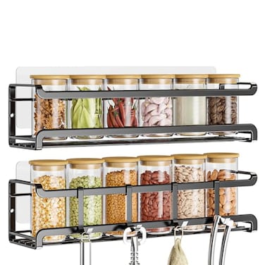 Bunoxea Spice Rack Wall Mounted 2 Pack Black1141x275x275in