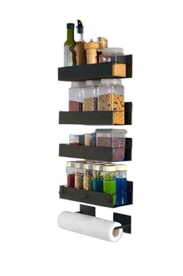 EUNOMOS Magnetic spice rack set for refrigerator space saver with rack Strong magnetic shelf for fridge extra storage Seasoning organizer for Kitchen