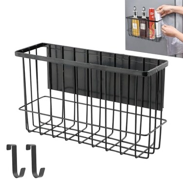 JIANWEI Magnetic Basket Organizers Fridge Kitchen Holder Magnetic Pen Holder Whiteboard Metal Wire Basket with Hooks SpaceSaving Fridge Spice Rack Organizer for Sponge Recipe WrapCOLORBlack