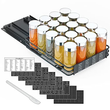 SpaceAid Pull Out Spice Rack Organizer for Cabinet Heavy Duty Slide Out Seasoning Kitchen Organizer Cabinet Organizer with Labels and Chalk Marker 85 W x1075 D x25 H 1 Drawer 1Tier