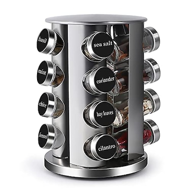 DOUBLE 2 C Revolving Countertop Spice Rack Stainless Steel Seasoning Storage OrganizationSpice Carousel Tower for Kitchen Set of 16 Jars 16Jars
