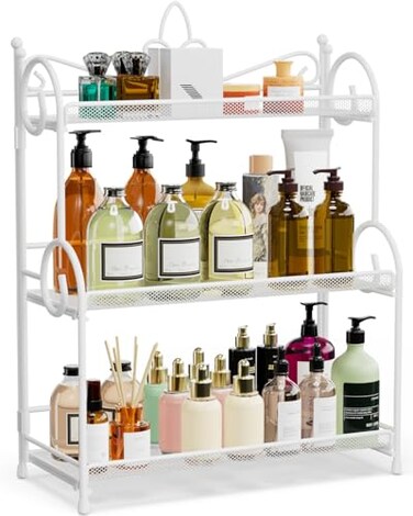 YIUKEA Bathroom Counter Organizer Spice Rack Countertop 3 Tier Counter Shelf Organizer for Bathroom Kitchen Bedroom Foldable White