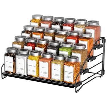 BOIVSHI 4 Tier Spice Rack for Cabinet Spice Rack Organizer Depth Adjustable Spice Holder for Countertop Cupboard Pantry Seasoning Shelf Metal Black 1 Pack