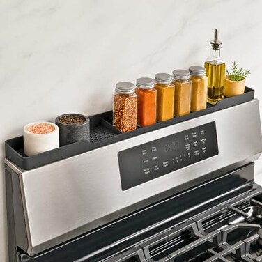 TEO Silicone Magnetic Stove Top Shelf 30 Inch Over Stove Spice Rack Shelf for Back of Range Kitchen Stovetop Storage Organizer Black