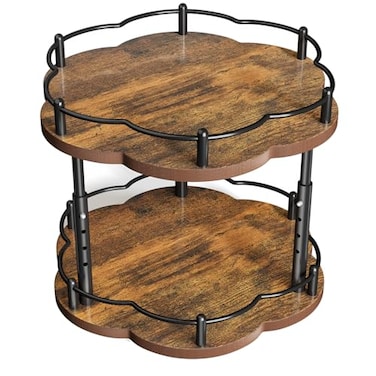 SNTD Spice Rack Lazy Susan Organizer for Cabinet Rotating Spice Organization 2 Tier Adjustable Lazy Susan Turntable Spice Cabinet Organizer for Kitchen Countertop Pantry Wood 10 Inch Seasoning Storage