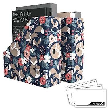 ANSSDO 6 Pack Cardboard Magazine Holder Premium Magazine File Organizer Large Volume Storage Box as Book Bins or Folder Holder for Desk Black Floral