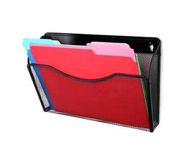 Huron Hanging Wall File Organizer Mail Sorter Document Folder Holder Clipboard Storage Organization Black Metal Mesh