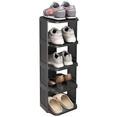 Kitstorack Shoe Racks for Closet 5 Tiers Stackable Shoe Rack for Front Door Entrance Free Standing Plastic Shoe Stand Narrow Tall Vertical Shoe Rack Closet Shoe Organizer for Small Spaces Shoe Storage