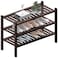 ROMGUAR CRAFT 3 Tier Thick Bamboo Shoe Rack for Closet Free Standing Wood Shoe Shelf for Entryway Small Space Stackable 27x12x21 Black Brown