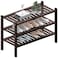ROMGUAR CRAFT 3 Tier Thick Bamboo Shoe Rack for Closet Free Standing Wood Shoe Shelf for Entryway Small Space Stackable 27x12x21 Black Brown