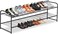 KEETDY 2Tier Long Shoe Rack for Closet Metal Shoe Organizer for Entryway Wide Stackable Shoe Storage Shelf with Sturdy Wire Grid for Closet Floor Bedroom Black