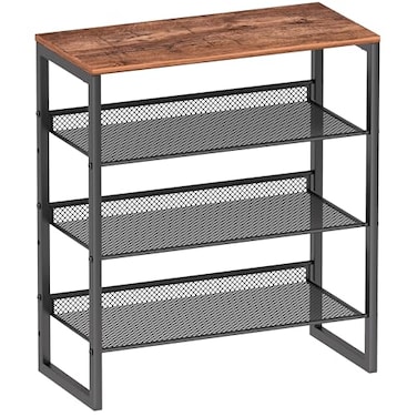 CHEMPFR Industrial Shoe Rack Sturdy Steel Entryway Shoe Organizer with Spacious Top Strong Mesh Shoe Storage Shelves Adjustable Shoe Stand for Closet Organization 4Tier
