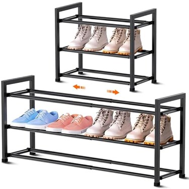 Bumusty 3Tier Expandable Shoe Rack for Closet 1833 Adjustable Shoe Rack for Small Space Small Shoe Organizer for Front Door Sturdy Metal Black