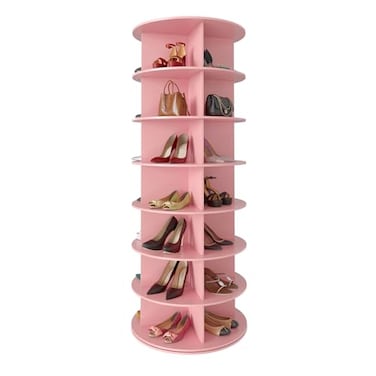 SpaceAid 7 Tier Rotating Shoe Rack Tower Spinning Shoe Display Lazy Susan Revolving 360 Shoe Rack Storage Round Carousel Vertical Handbag Rotate Shoes Closet Organization 7Tier Pink