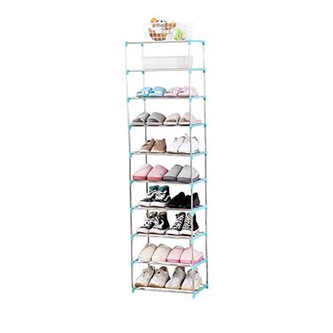 Jucaifu Stackable Small Shoe Rack Entryway Hallway and Closet Space Saving Storage and Organization 10Tier Blue