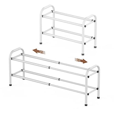 Gonfoam Shoe Rack for Closet Expandable Shoe Organizer Storage Shelf Adjustable Metal Free Standing Small Closet Shoe Rack for Entryway Doorway 2Tier White