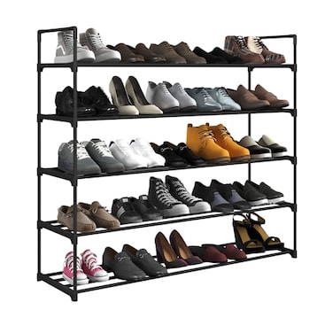 Home-Complete HomeComplete Shoe Rack 5Tier Shoe Organizer for Closet Bathroom Entryway Shelf Holds 25 Pairs Sneakers Heels Boots Black