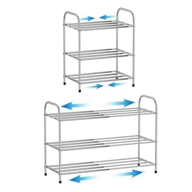 Botion 3 Tier Expandable Shoe Rack for Closet Stainless Steel Shoe Shelf Strong Weight Capacity Shoes Organizer Easy to Install and Saving Space Standing Shelf with Sturdy Frame3 Tier