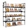 LANTEFUL 4 Tier Shoe Rack for Closet Shoe Organizer with 5 Hooks Long Shoe Shelf Storage for Shoe and Boot Stackable Free Standing Shoe Rack for Entryway Garage Small Spaces Dorm Black