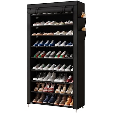 Laiensia 9Tier Vertical Shoe Rack Organizer Space Saving Shoe Storage Organizer NonWoven Cover Shoe Shelf Holds 3645 Pairs for Bedroom Hallway Closet Entryway Black