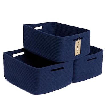MiniArk Large Storage Baskets for Shelves Closet Organizers Bins for Clothes Blanket Towels Baby Nursery Toy Baskets Box Woven Rope Baskets 17 x 13 x 75 3 Packs Navy Blue
