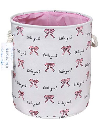 LANGYASHAN Laundry Basket Canvas Collapsible Organizer Storage Basket for Boys Girls Laundry Hamper Toy Bins Gift Baskets Bedroom Clothes Children Nursery Bowknot