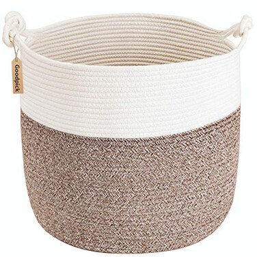 Goodpick Woven Laundry Basket 15 x 142 Inches Cotton Rope Basket for Blankets Soft Blanket Storage Baskets with Handles for Living Room Woven Toy Storage Organizer for Nursery Brown